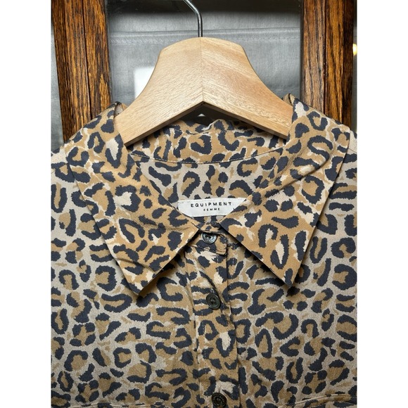 Equipment Femme Essential Long-Sleeve Leopard-Print Silk‎ Blouse Size M - Picture 2 of 10
